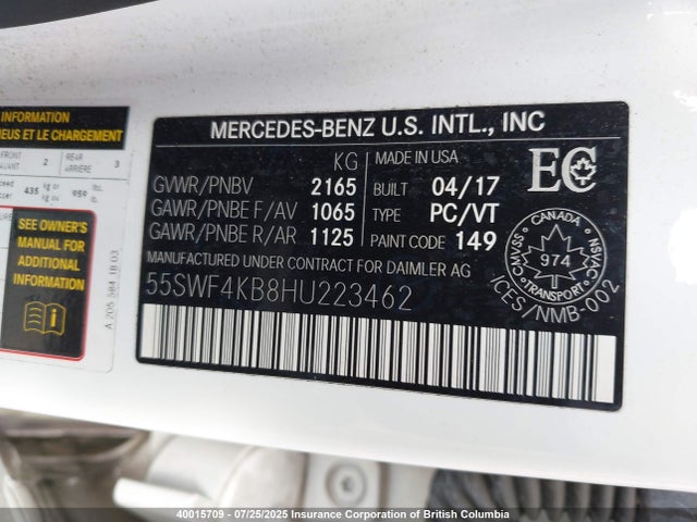 55SWF4KB8HU223462 Mercedes-Benz 2017