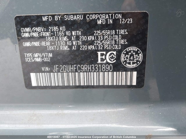 JF2GUHFC9RH331890 Subaru na