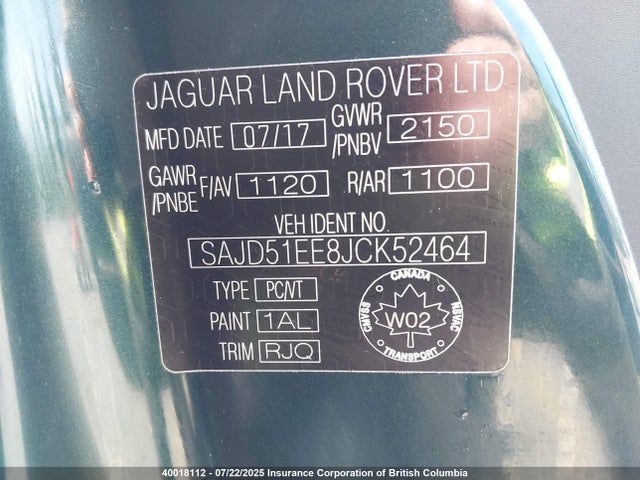 Jaguar aj133 2018 SAJD51EE8JCK52464 Image 9
