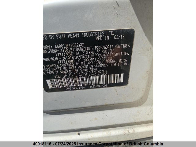 JF2SJCAC6EG420538 Subaru 2.5na c0