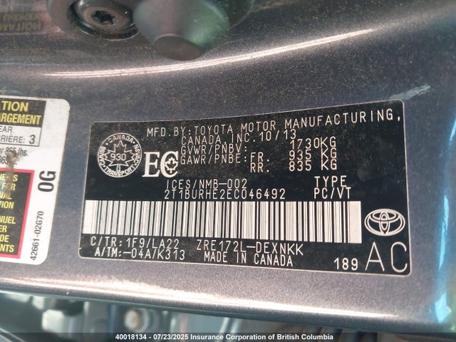Toyota 2zr-fe 2014 2T1BURHE2EC046492 Image 9