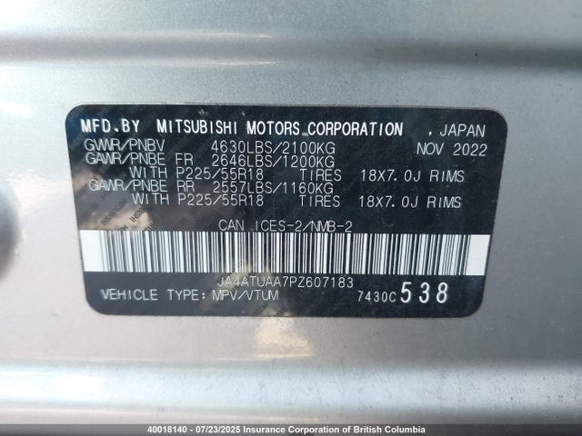 Mitsubishi tc/ic mivec 2023 JA4ATUAA7PZ607183 Image 9