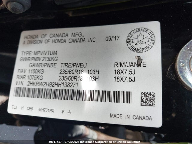 Honda l15be 2017 2HKRW2H92HH138271 Image 9
