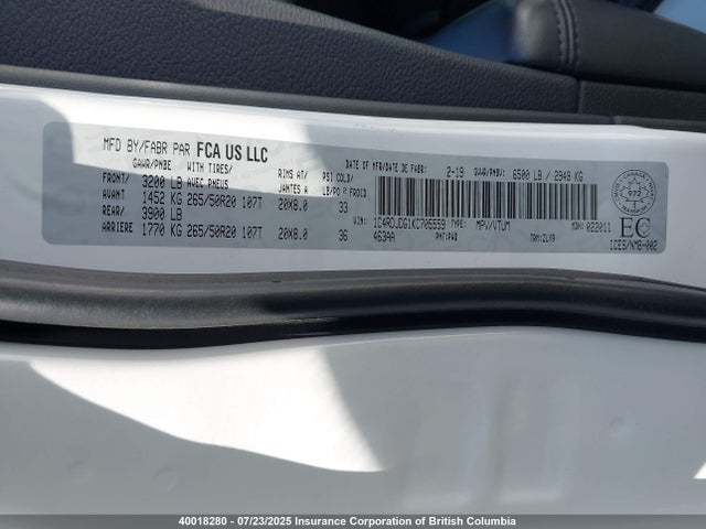 1C4RDJDG1KC705559 Dodge 2019