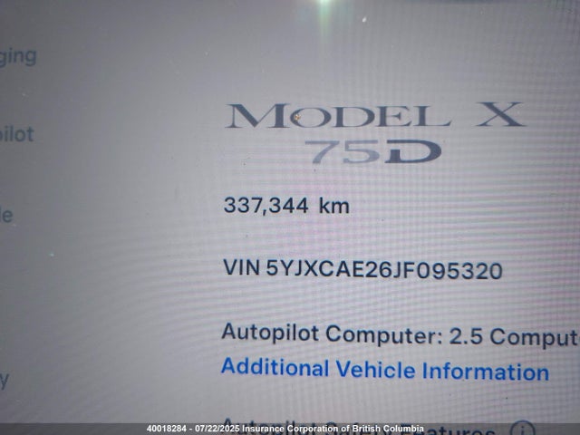 5YJXCAE26JF095320 Tesla 2018