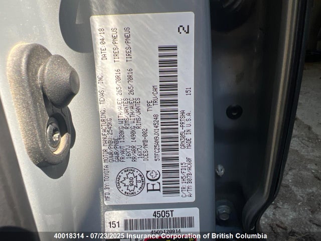 5TFCZ5AN9JX145248 Toyota 2gr-fks