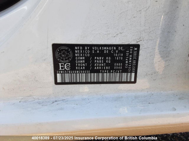 3VWC57BU4KM266030 Volkswagen 1.4 tsi