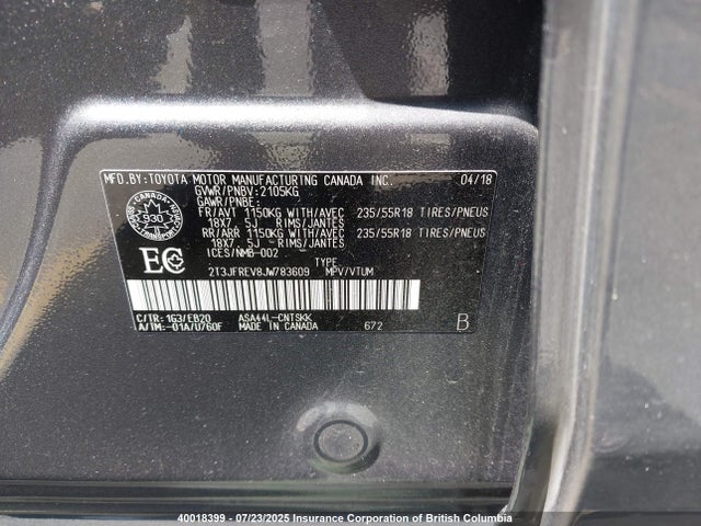 2T3JFREV8JW783609 Toyota 2ar-fe