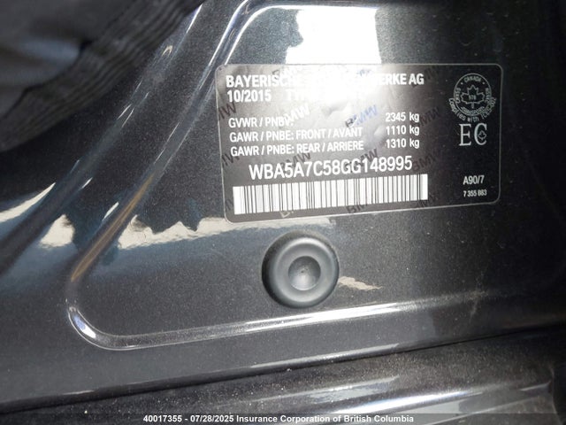 BMW 2016 2016 WBA5A7C58GG148995 Image 9