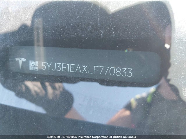 5YJ3E1EAXLF770833 Tesla MODEL 3