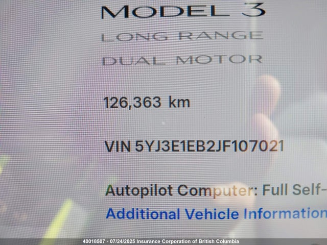 5YJ3E1EB2JF107021 Tesla MODEL 3