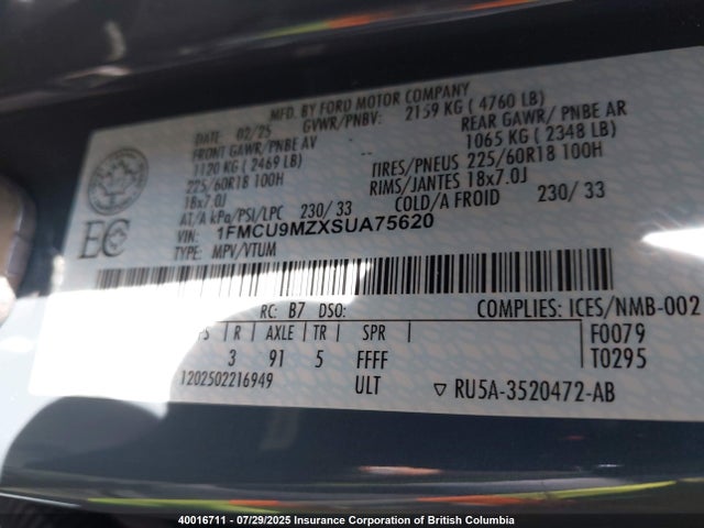 1FMCU9MZXSUA75620 Ford dura d4 ivct atk