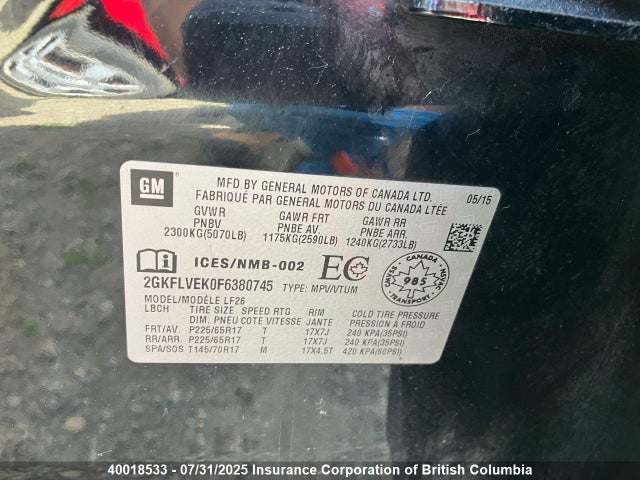 2GKFLVEK0F6380745 GMC lea - flex fuel (gas/alc), aluminum, ho,