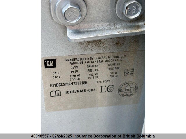 1G1BC5SM4H7217186 Chevrolet le2 -di: direct injection, vvt: variable valve timing, gen, alum