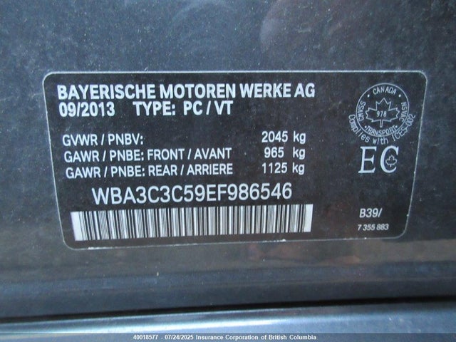 WBA3C3C59EF986546 BMW 2014