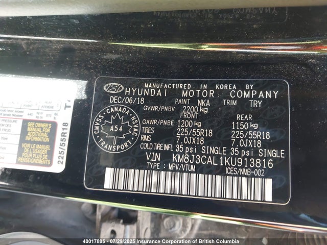 KM8J3CAL1KU913816 Hyundai gdi theta ii