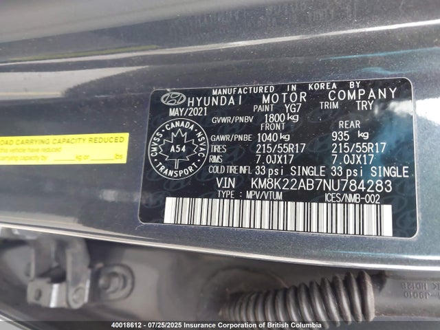 KM8K22AB7NU784283 Hyundai mpi nu pe