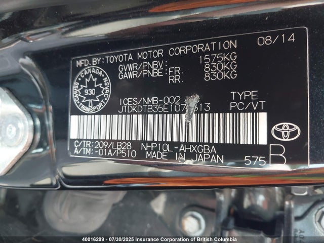 Toyota 1nz-fxe+1lm 2014 JTDKDTB35E1079513 Image 9