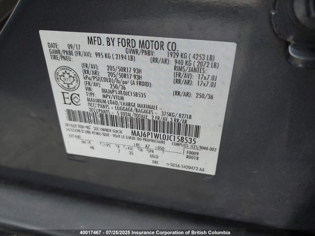 MAJ6P1WL0JC158535 Ford 2018