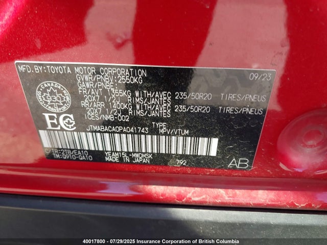 Toyota 1ym motor 2023 JTMABACA0PA041743 Image 9