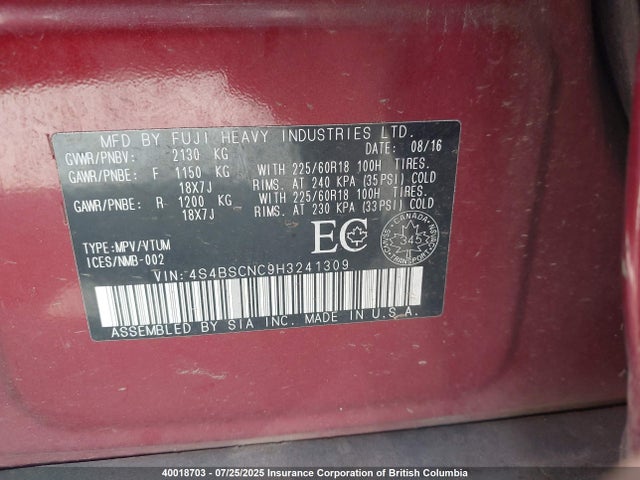 4S4BSCNC9H3241309 Subaru c0