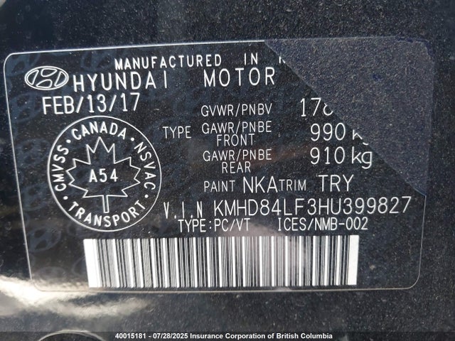 KMHD84LF3HU399827 Hyundai 2017