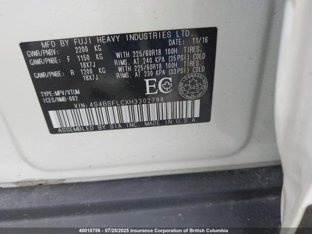 4S4BSFLCXH3302798 Subaru c0