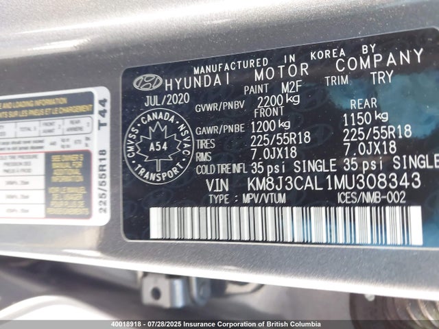 KM8J3CAL1MU308343 Hyundai gdi theta ii