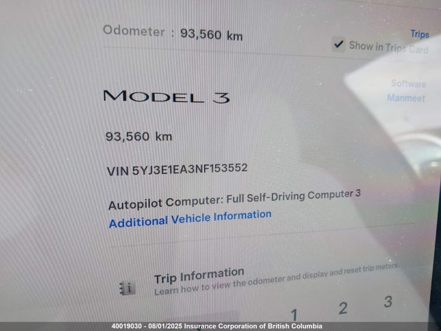 5YJ3E1EA3NF153552 Tesla 2022