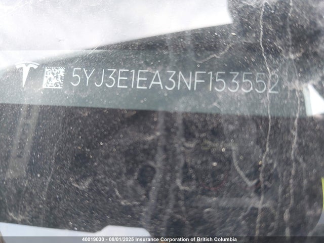 5YJ3E1EA3NF153552 Tesla 2022