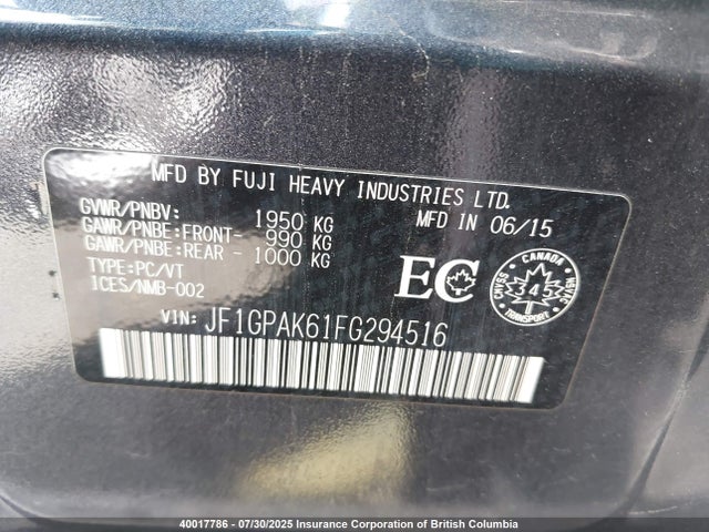 JF1GPAK61FG294516 Subaru 2.0l na