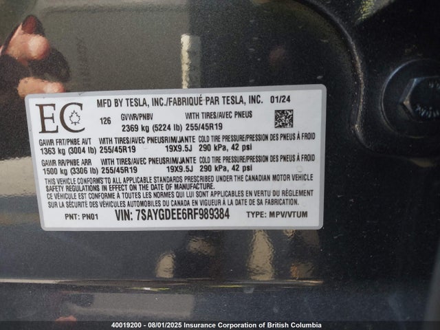 7SAYGDEE6RF989384 Tesla 2024