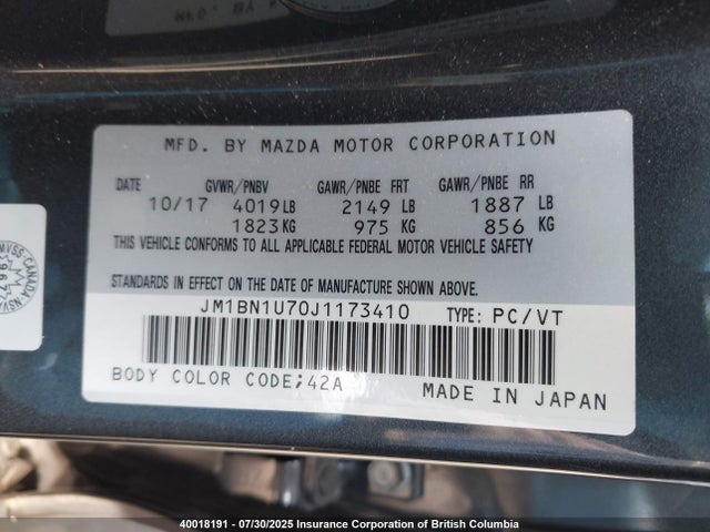 JM1BN1U70J1173410 Mazda pe
