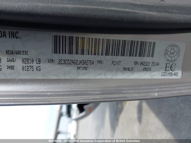 2C3CDZAG2JH302764 Dodge 2018
