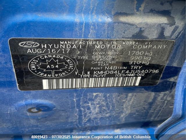KMHD84LF4JU540796 Hyundai mpi nu
