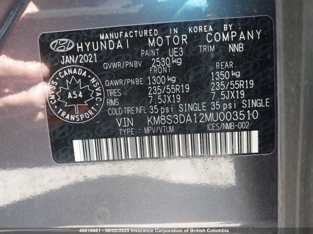 KM8S3DA12MU003510 Hyundai t-gdi gamma-ii