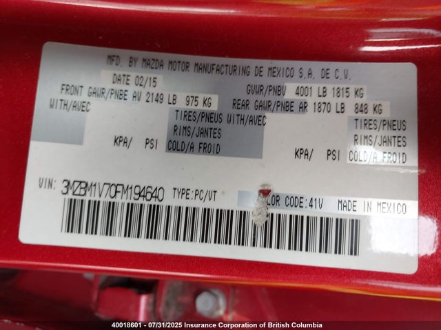 3MZBM1V70FM194640 Mazda pe