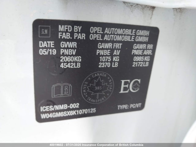 W04GM6SX6K1070125 Buick ltg - spark ignited direct injection, variable valve timing, e85 max