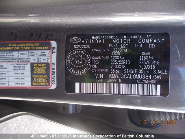 KM8J3CAL0MU384796 Hyundai gdi theta ii