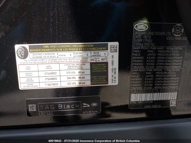 Land Rover aj133 s/c 2020 SALGS2SE0LA569452 Image 9