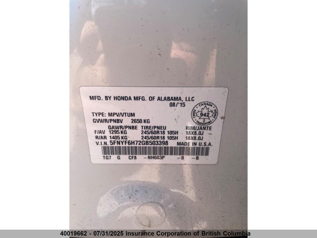 5FNYF6H72GB503398 Honda j35y6