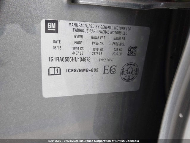 1G1RA6S56HU134878 Chevrolet l3a - di: direct injectio, vvt: variable valve timing, hybrid, gen 1