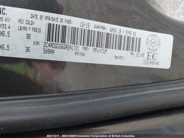 2C4RDGDG6GR241721 Dodge 2016
