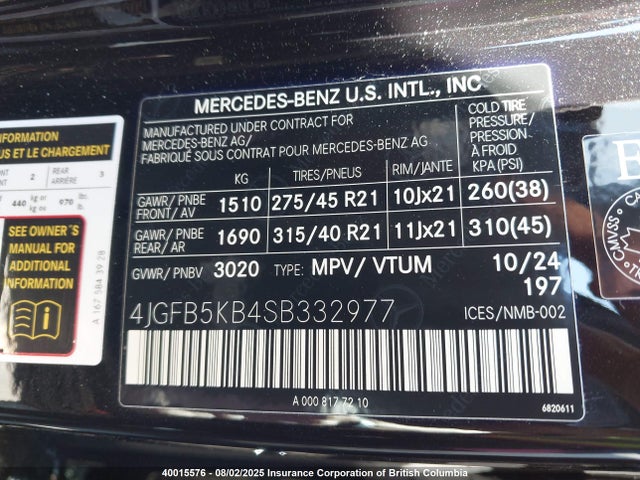 4JGFB5KB4SB332977 Mercedes-Benz m256m