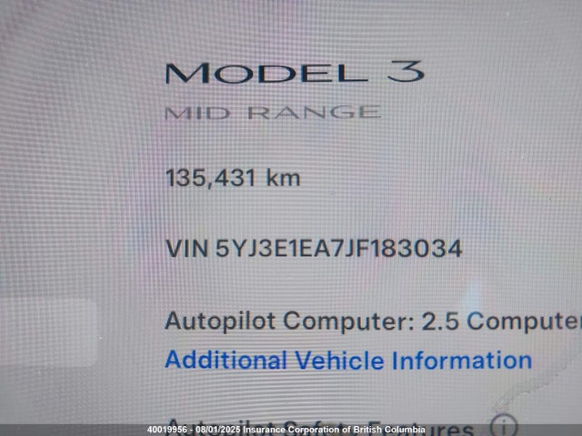 5YJ3E1EA7JF183034 Tesla 2018