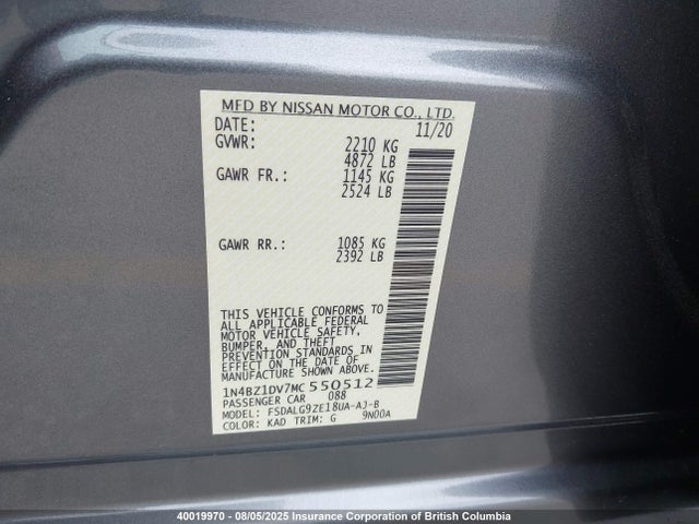 Nissan Leaf 2021 1N4BZ1DV7MC550512 Image 9
