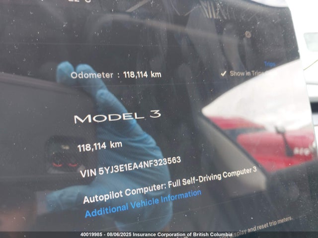 5YJ3E1EA4NF323563 Tesla MODEL 3