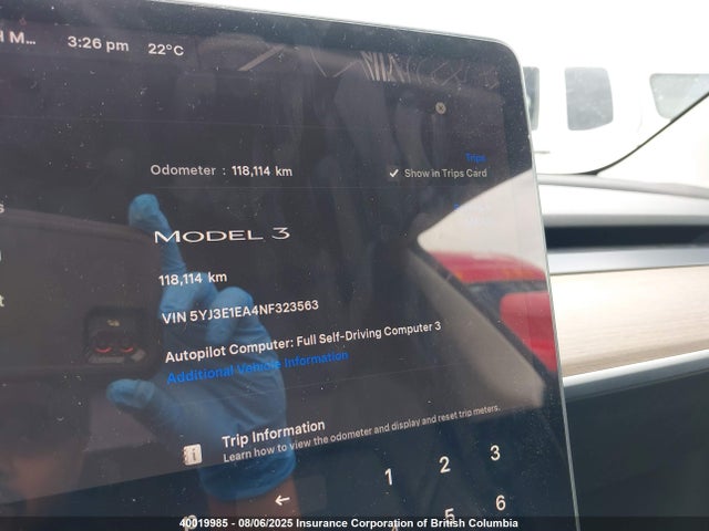 5YJ3E1EA4NF323563 Tesla MODEL 3