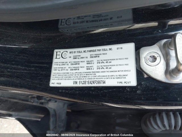 5YJ3E1EA2KF399794 Tesla MODEL 3