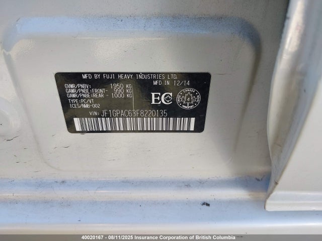 Subaru 2.0l na 2015 JF1GPAC63F8220135 Image 9
